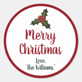 Rot und Grün frohe Weihnachten Holly Berries Runder Aufkleber