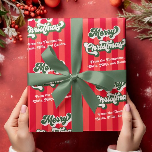 Rot und Grün frohe Weihnachten Retro Custom Geschenkpapier