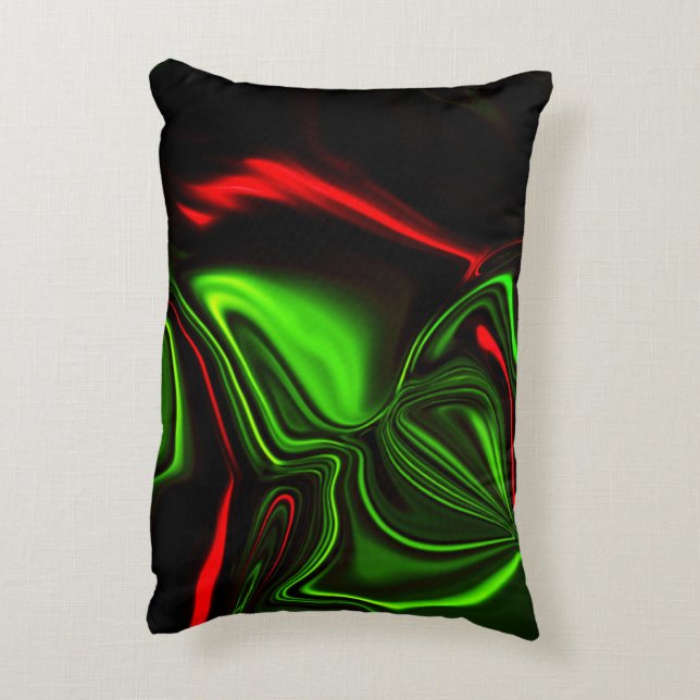 Rot und grün gebogene Linien auf dunklem Hintergru Dekokissen (Rückseite(Vertikal))