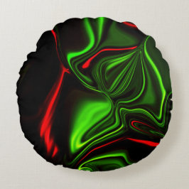 Rot und grün gebogene Linien auf dunklem Hintergru Rundes Kissen
