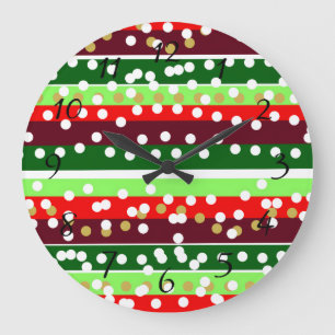 Rot und grün gestreift mit Punkten Weihnachten Große Wanduhr