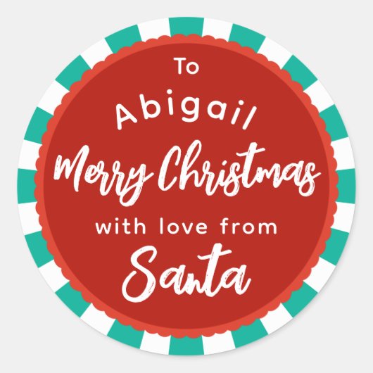 Rot und grün gestreift Von der Weihnachtsmarke Runder Aufkleber (Vorderseite)