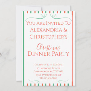 Rot und Grün gestreifte Weihnachtsdinnerparty Einladung