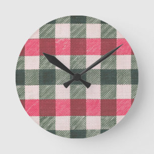 Rot und Grün Gingham Runde Wanduhr