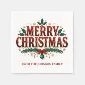 Rot und Grün Holly Border Frohe Weihnachten Serviette (Vorderseite)