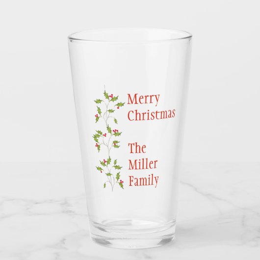 Rot und Grün Holly frohe Weihnachten Custom Glas (Vorderseite)