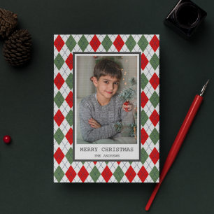Rot und Grün Kariert Argyle Weihnachtsfoto Feiertagskarte