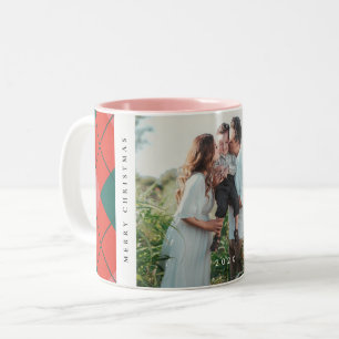 Rot und Grün kariert Familienfoto Weihnachten Zweifarbige Tasse