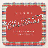 Rot und Grün Kariert frohe Weihnachten Custom Rechteckiger Pappuntersetzer (Vorderseite)