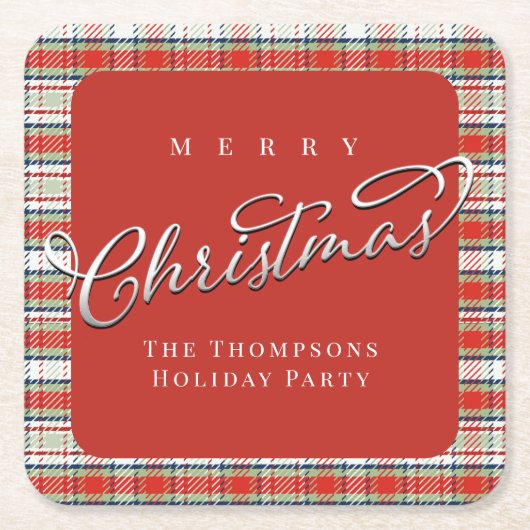 Rot und Grün Kariert frohe Weihnachten Custom Rechteckiger Pappuntersetzer (Vorderseite)