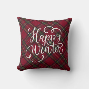 Rot und grün kariert Happy Winter Kissen