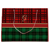 Rot und Grün Kariert mit Gold Initial Große Geschenktüte (Vorderseite)