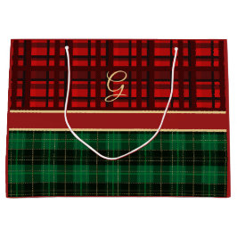 Rot und Grün Kariert mit Gold Initial Große Geschenktüte