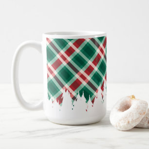Rot und Grün Kariert mit weißem Weihnachtsbaum Kaffeetasse