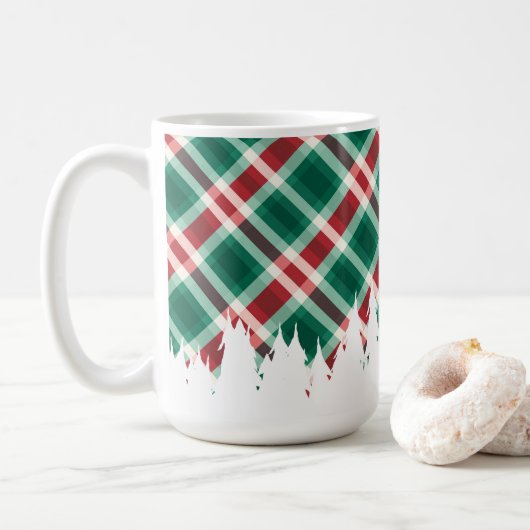 Rot und Grün Kariert mit weißem Weihnachtsbaum Kaffeetasse (Mit Donut)