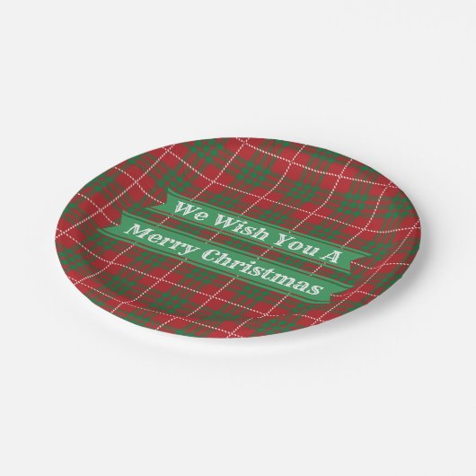 Rot und Grün Kariert Pappteller (Schrägansicht)