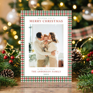 Rot und Grün kariert Weihnachtsfoto Feiertagskarte