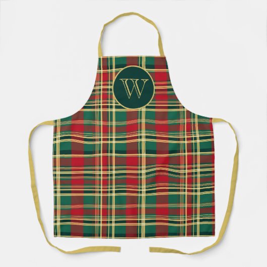 Rot und Grün - Karierte Monogramm Schürze (Vorderseite)