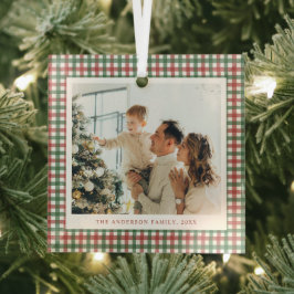 Rot und Grün kariertes Foto Ornament Aus Glas