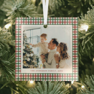 Rot und Grün kariertes Foto Ornament Aus Glas
