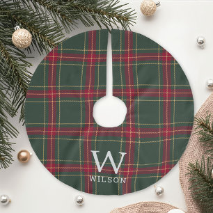 Rot und Grün Karo Familienname Monogramm Polyester Weihnachtsbaumdecke