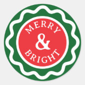 Rot und Grün Merry & Bright Scallop Weihnachten Runder Aufkleber (Vorderseite)
