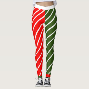 Rot und Grün mit Candy Cane gestreift Leggings