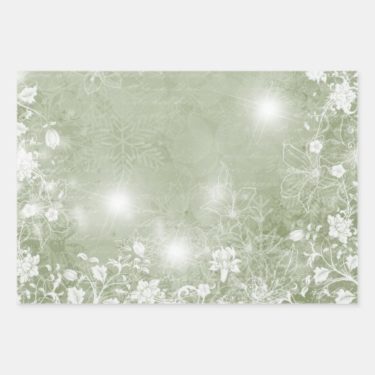 Rot und Grün mit weißer Poinsettia und Blume Geschenkpapier Set (Vorderseite 2)