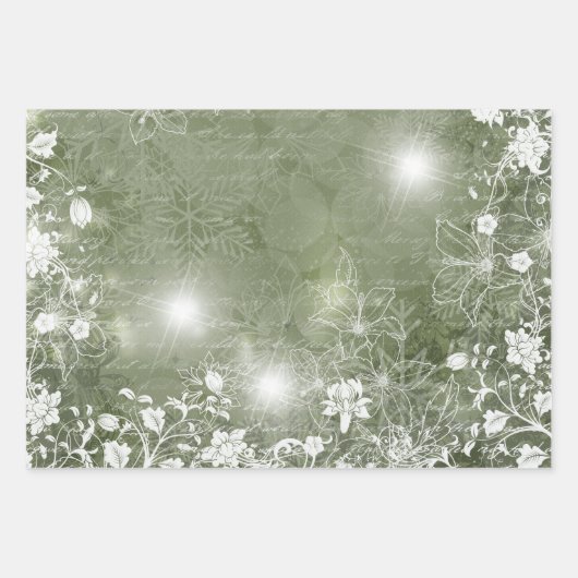 Rot und Grün mit weißer Poinsettia und Blume Geschenkpapier Set (Vorderseite 3)