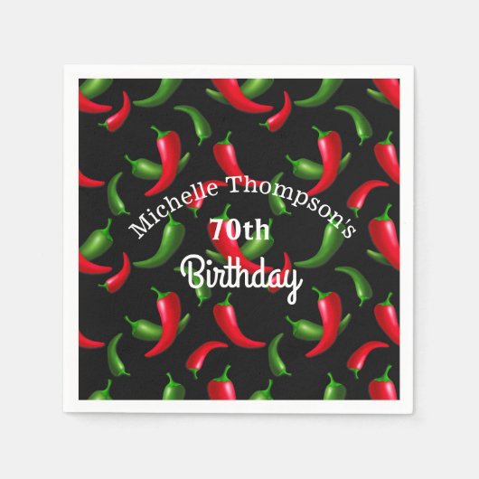 Rot und Grün Paprika Geburtstag Napkins Serviette (Vorderseite)