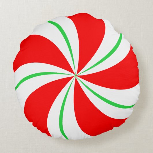 Rot und Grün Peppermint Weihnachtskissen Rundes Kissen (Rückseite)