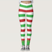 Rot und Grün Streifen Niedlich Elf Weihnachtsfeier Leggings (Vorderseite)