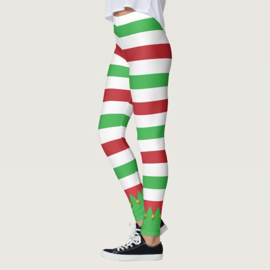Rot und Grün Streifen Niedlich Elf Weihnachtsfeier Leggings (Links)
