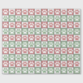 Rot und grün Weihnachten Thema Paw Print Pattern Geschenkpapier (Flach)