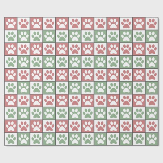 Rot und grün Weihnachten Thema Paw Print Pattern Geschenkpapier (Flach)