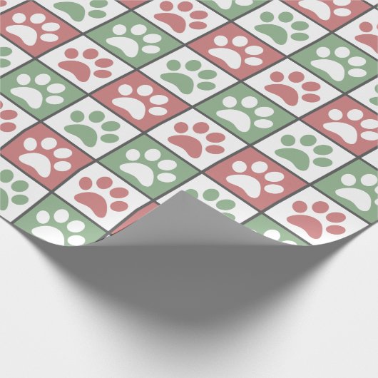 Rot und grün Weihnachten Thema Paw Print Pattern Geschenkpapier (Ecke)