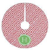 Rot und grüne griechische Schlüsselmonogramm Polyester Weihnachtsbaumdecke (Vorderseite)