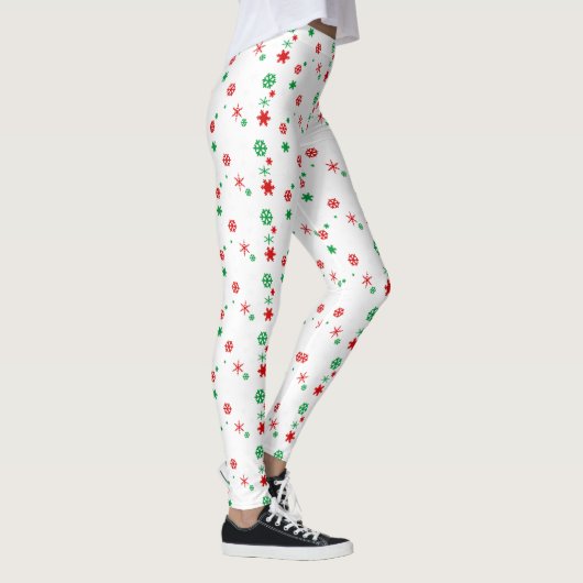 Rot- und grüne Schneeflocken Leggings (Rechts)