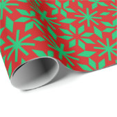 Rot und grüne Weihnachts-Schneeflocken-Muster Geschenkpapier (Rolleneckpunkt)