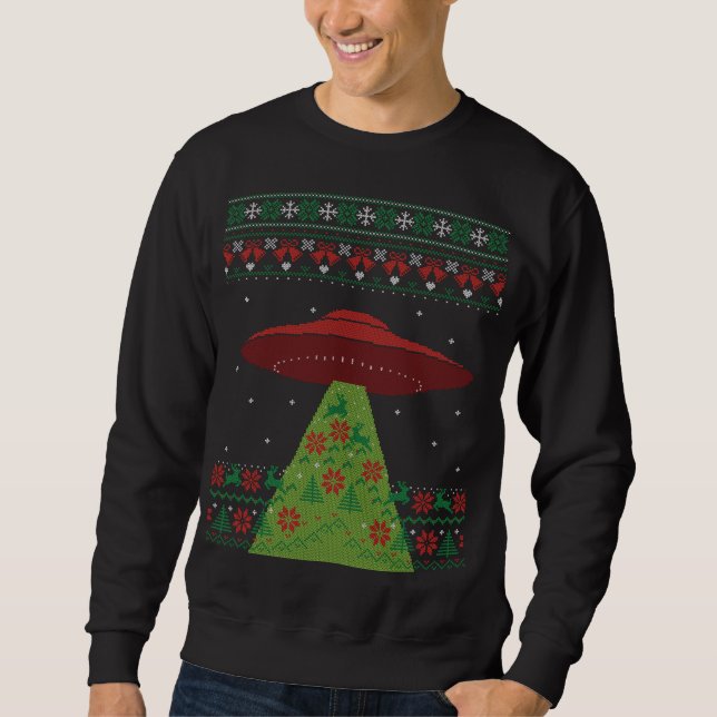 Rot und grünes UFO Ugly Christmas Sweatshirt (Vorderseite)