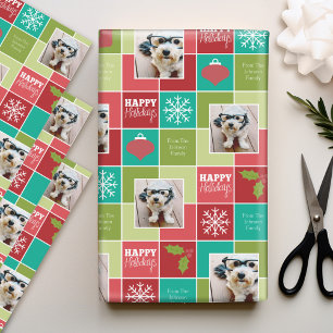Rot und grünes Weihnachtsfoto mit skurriber Schrif Geschenkpapier Set