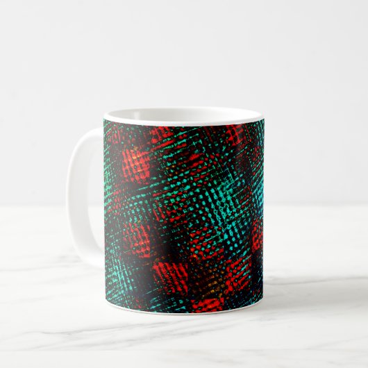 Rot und grünlich blau, gekratzte Quadrate oder Wür Kaffeetasse (Vorderseite Links)
