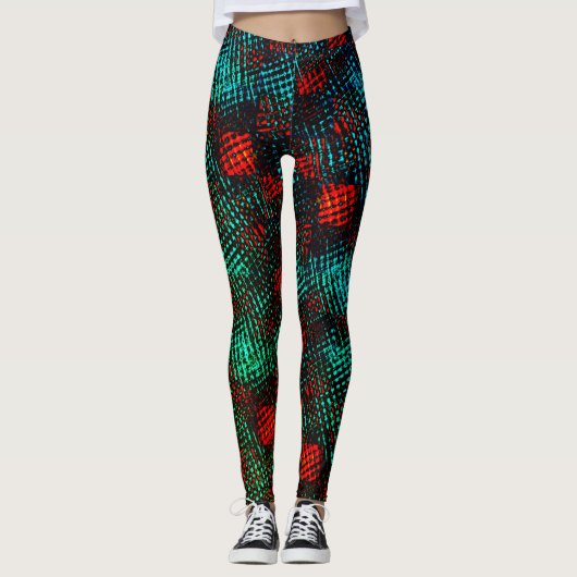 Rot und grünlich blau, gekratzte Quadrate oder Wür Leggings (Vorderseite)