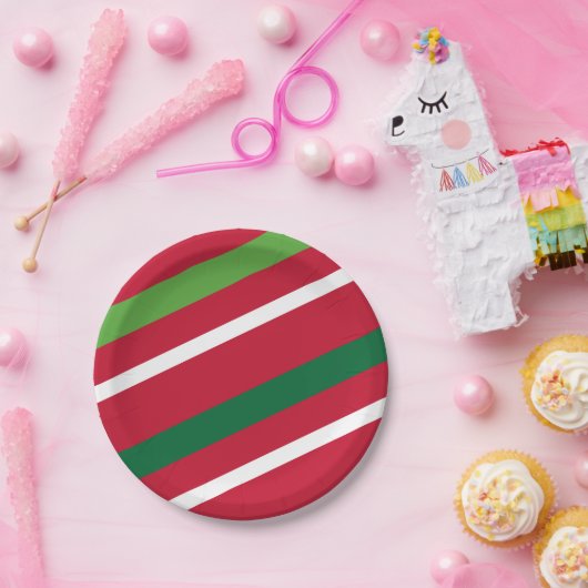 Rot- und Grünstreifen-Papierplatte Pappteller (Party)