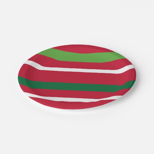 Rot- und Grünstreifen-Papierplatte Pappteller (Schrägansicht)