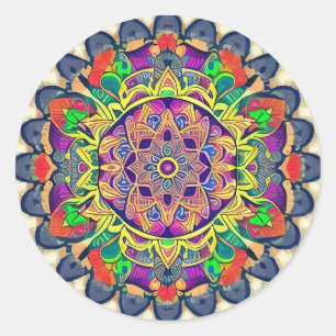 Rot und Grüntöne Mandala Classic Round Sticker