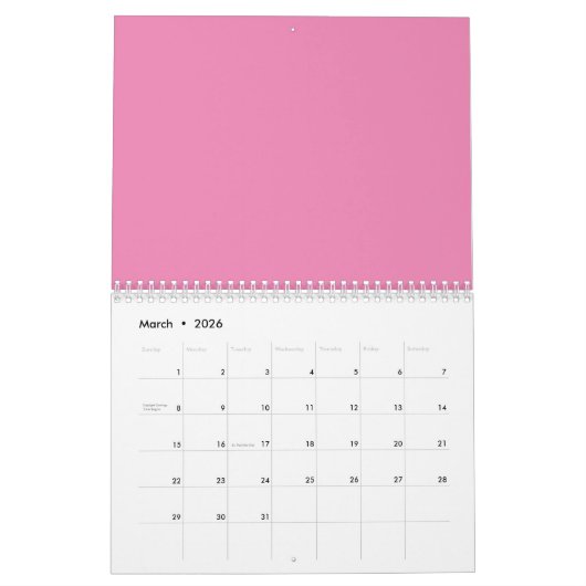 Rot und Heiß rosa überprüft Kalender (Mär 2026)