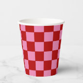 Rot und Heiß rosa überprüft Pappbecher (Vorderseite)