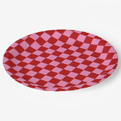 Rot und Heiß rosa überprüft Pappteller (Schrägansicht)