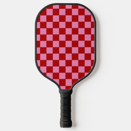 Rot und Heiß rosa überprüft Pickleball Schläger (Vorderseite)